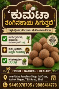 ಉತ್ತಮ ಗುಣಮಟ್ಟದ ಕುಮಟಾ ತೆಂಗಿನಕಾಯಿ ಸಿಗುತ್ತದೆ