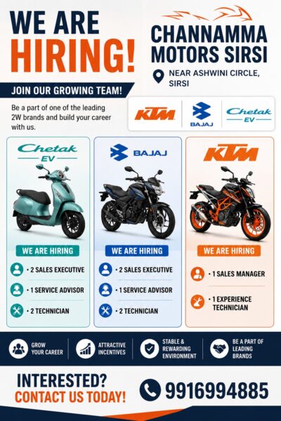 Job Openings at Channamma Motors Sirsi