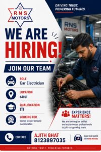 Hiring Car Electrician|RNS Motors Sirsi