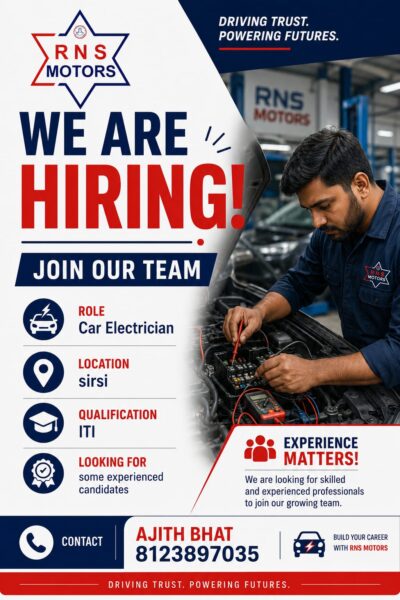 Hiring Car Electrician|RNS Motors Sirsi