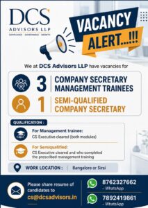 Hiring - 3 Company Secretary Management Trainees and 1 Semi-qualified Company Secretary